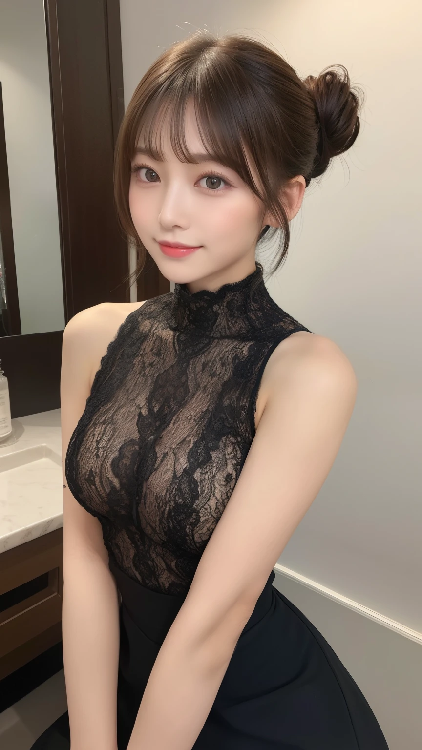 ((Midnight, Best quality, 8k, Masterpiece :1.3)), Whole body, Long legs, Sharp focus :1.2, A pretty woman with perfect figure :1.4, Slender abs :1.1, ((Dark brown hair, Big breasts :1.2)), (sexy dress, thighs,, standing in clothing shop, cutepussy), ((Night city view, sexy seductive pose)), Highly detailed face and skin texture, Detailed eyes, Double eyelid
