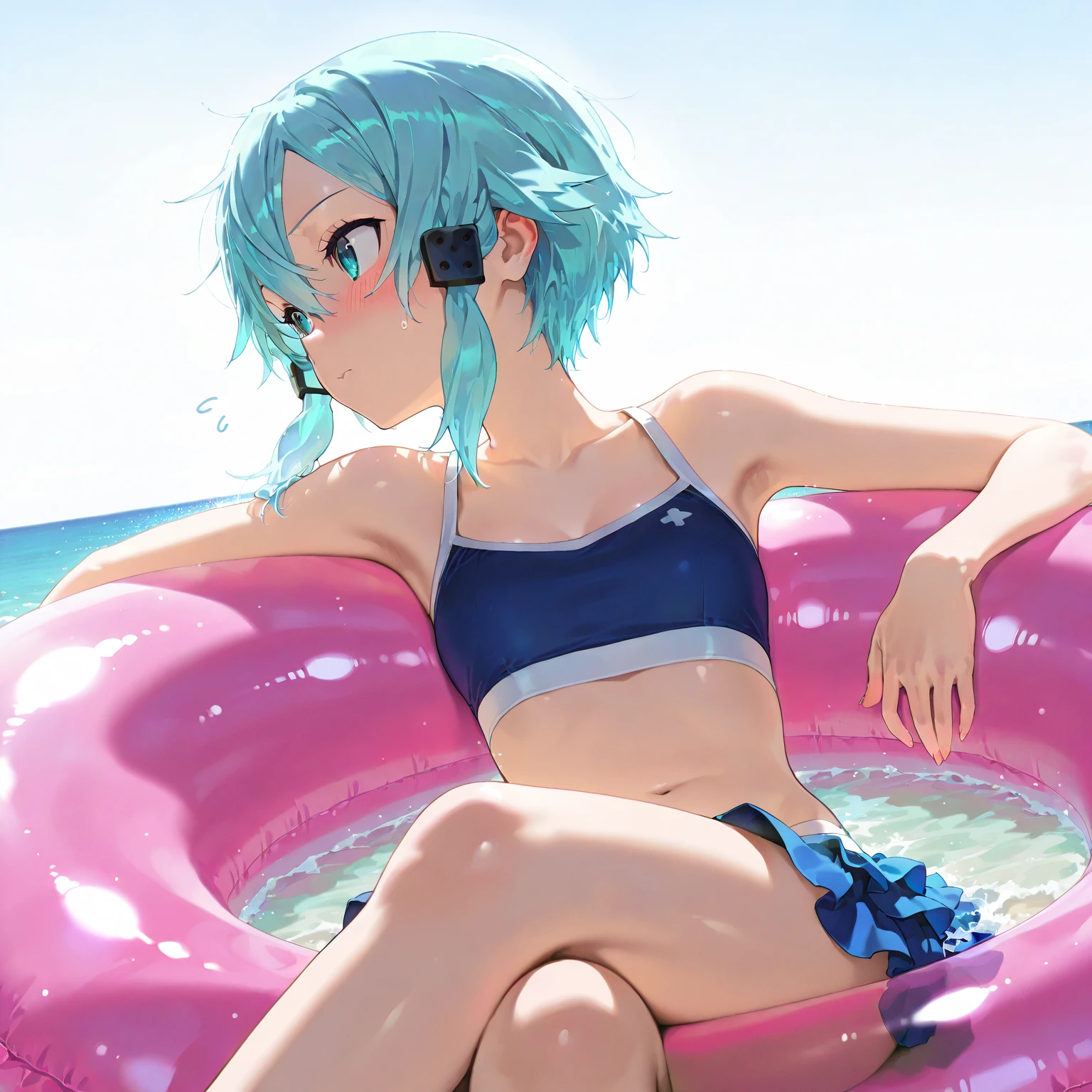 Girl in swimsuit、Blue short hair