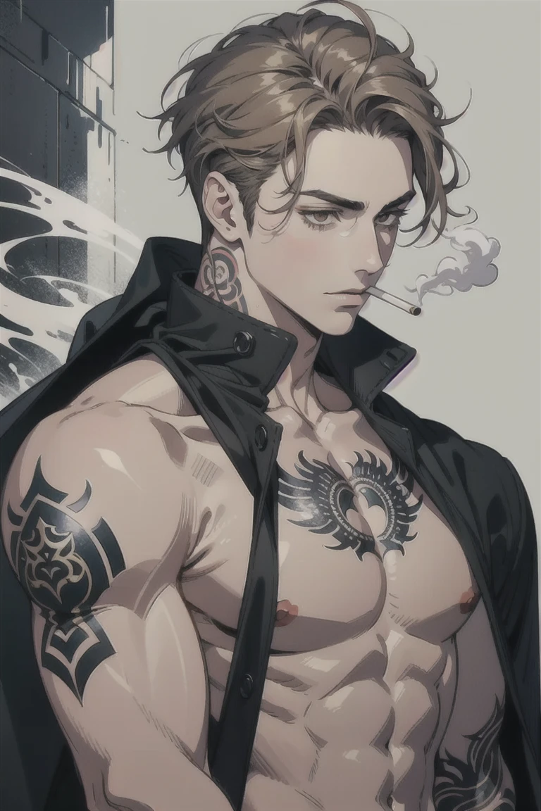 (((8K, RAW photos, Best quality, tmasterpiece: 1.4))), Ultra-high resolution, ultra - detailed, lamplight, Close-up cleavage, Handsome men, gold eyes, (Detailed eyes, The eyes are bright:1.2), Medium long red hair, pale-skinned, ear piercings, Dark, Blackn clothes, Meticulous clothes, gold accessories on clothes, (perfect anatomia:1.2), Highqualityshadow, natural lightting, (White highlights:1.2), natta, overcast day, (arm tattoos:1.2), (starrysky:1.2),Masterpiece, high quality, best quality, HD, realistic, perfect lighting, detailed body, 1 man, dark White hair , face expression, black military suit, in the cave,