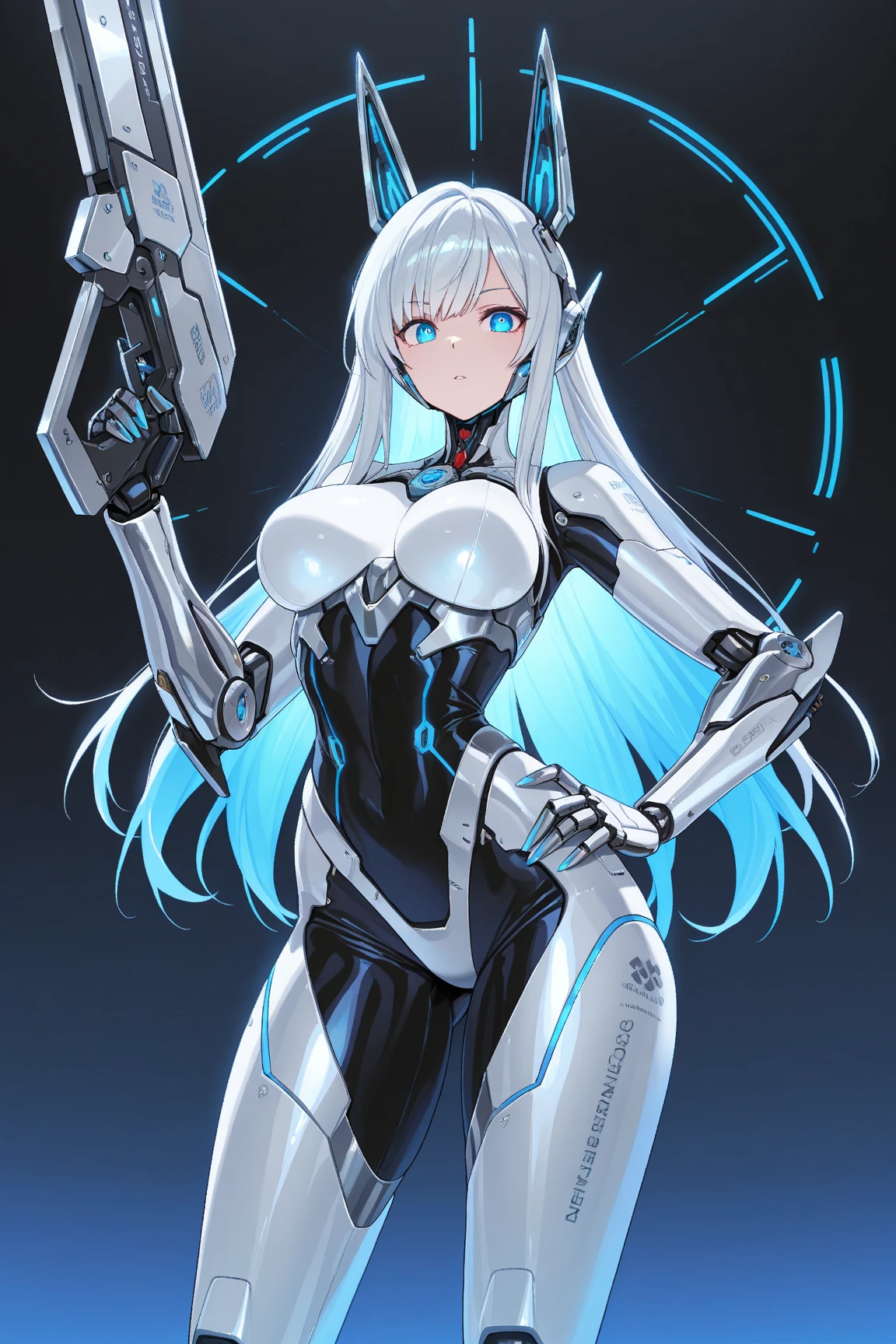 ((Robot Girl、Mecha))、Glowing Eyes、Delicate face、Broken Armor、Mechanical Aura、Mechanical arm、Gray Hair、Long Hair、Ceramic body、Thigh Gap、Small breasts、Cyber Background、Very detailed city、(translucent、Reflex muscles)、8K、highest quality、Super detailed、(Surrealism:1.4)、