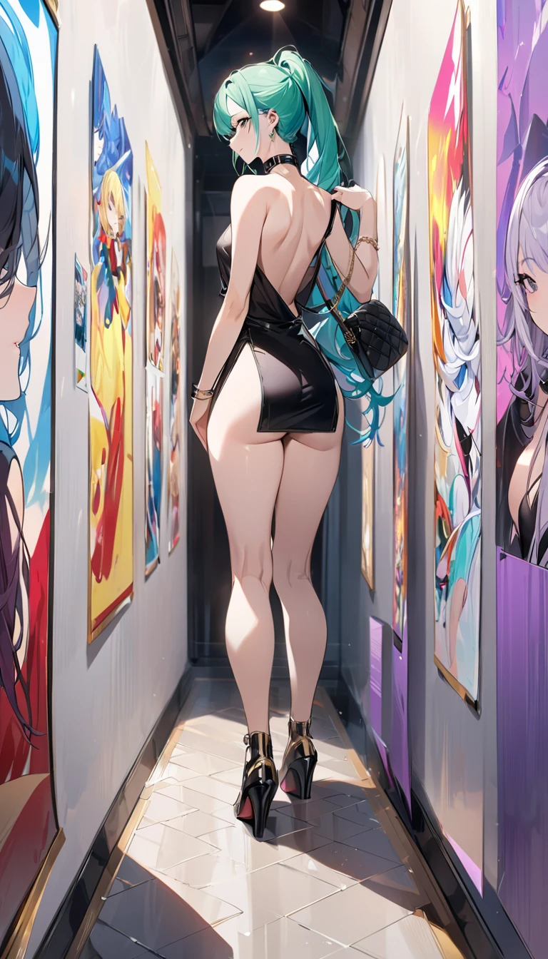 (Full body photo:2.0), (An 18-year-old Elven girl:1.5), (absurdly large breasts:1.5), (she's wearing pantless black maid attire with white apron:1.3), (she's inside a crowded train doing sexy poses:1.5), (extremely tight outfit on her body/very short outfit and pquena:1.9), (she has purple hair:1.3), (she has blue eyes:1.3), (She's/reddened cheeks:1.5), anime, anime, Realism, 16k, best quality, high details, UHD, masterpiece