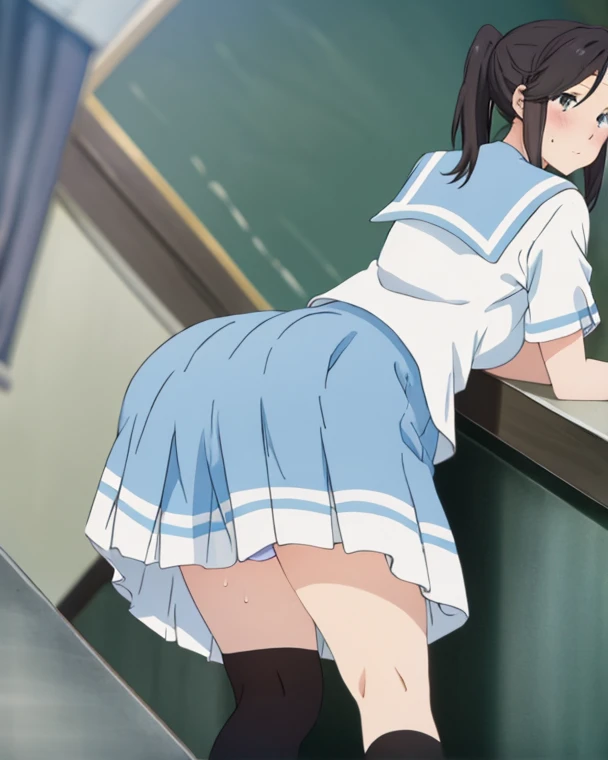 anime girl in uniform with a big ass showing her ass, a hyperrealistic schoolgirl, hyperrealistic schoolgirl, realistic schoolgirl, beautiful anime girl squatting, the anime girl is crouching, ecchi, ecchi anime style, [ 4 k digital art ]!!, thighhighs and skirt, bending over, highly detailed giantess shot, | fine detail anime