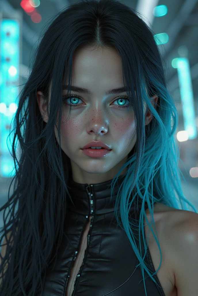 bluee hair (mejor iluminacion, mejor sombra, Obra maestra, alta calidad), vistoso, dynamic, gothic feeling, muchos colores brillantes, hermosa mujer con ropa ligera de verano, cabello suelto, sentada, cara triste, mirando a la camara. lagrimas en su rostro