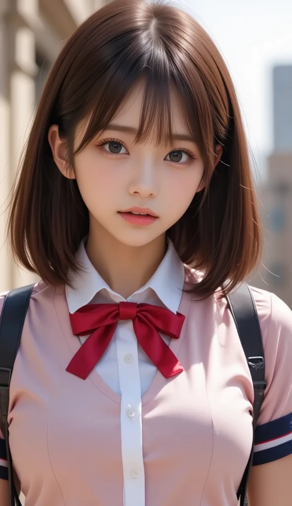 masterpiece, 4k, Bokeh, beautiful face, (multiple girls:1.4), Harem, group photo, Cat ear, medium bob hair, Pink school uniform, graduation, looking at the viewer, cherry blossoms, Upper body shot,