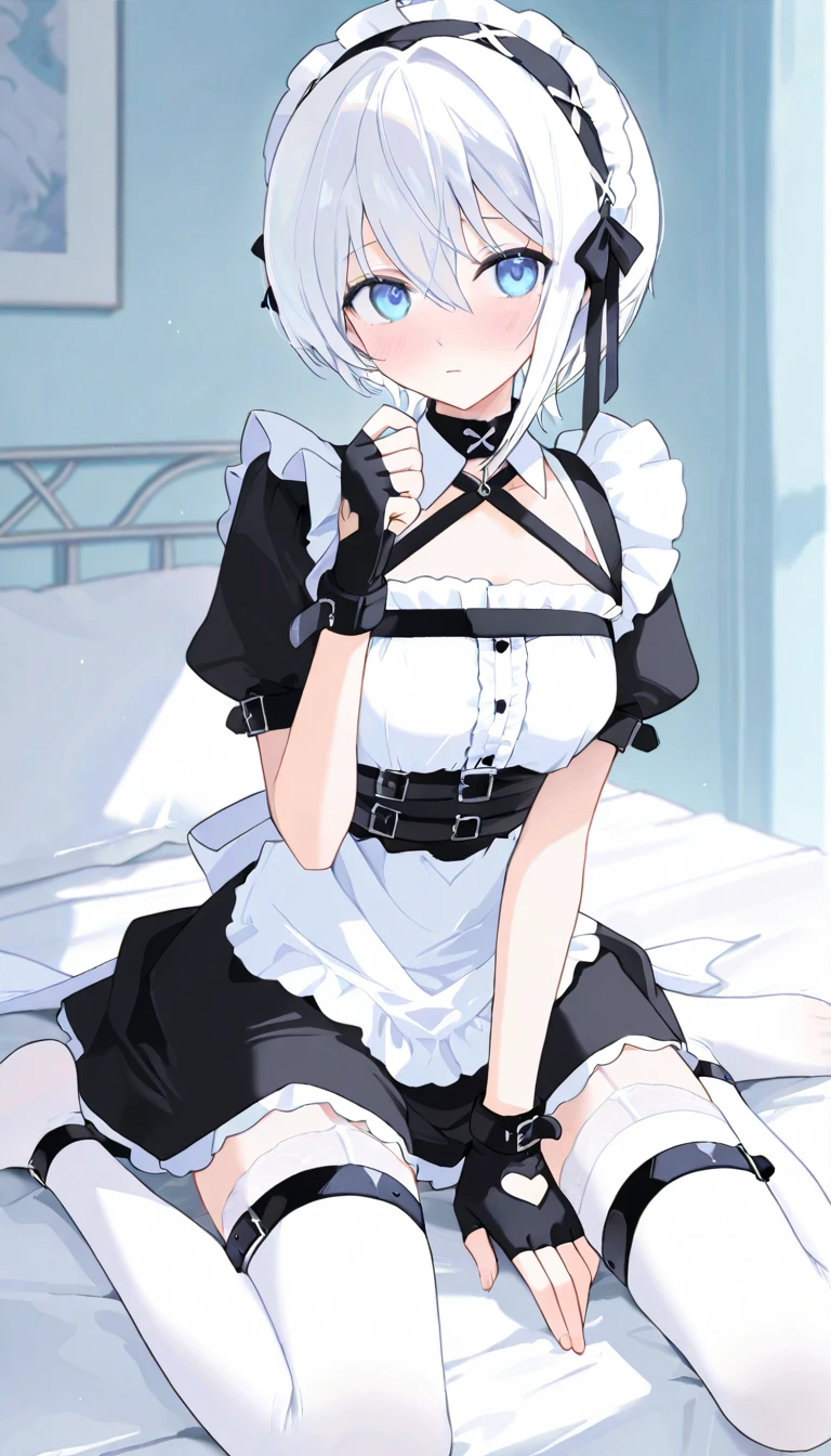 1 girl, kanon kanase, , blush, medium breasts, sleeveless,(((maid clothes))), sitting indoors, 20-year-old, healthy skin.