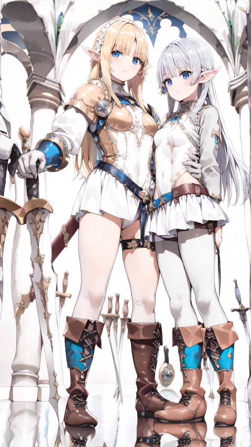 mature woman,princess,beautiful eyes,warrior,armor,white armor,blonde hair,long hair,hairband,side bang,breastplate,pleated skirt,white skirt,leotard,white leotard,cameltoe,1 girl,multipul boys,hetero,nose blush,open mouth,cry,embrrassed,love juice,slim body,small breast,sweat,restrained,arms behind head,arms up,defeat,bdsm,cowboy shot,from below ,handcuffs,shackles,indoor,wooden_horse,rub crotch,torture,goblin,ugly goblin,pervert goblin,surrounded by goblins,cum on body