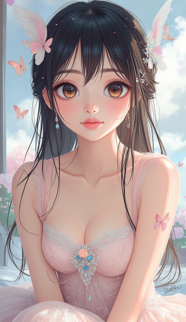 (Highest quality, masterpiece, Ultra-realistic), Beautiful and delicate15Year-old girl portrait, With a calm and gentle expression, The background scene shows me studying at my desk in my room at home.。camisole、Bust is C cup