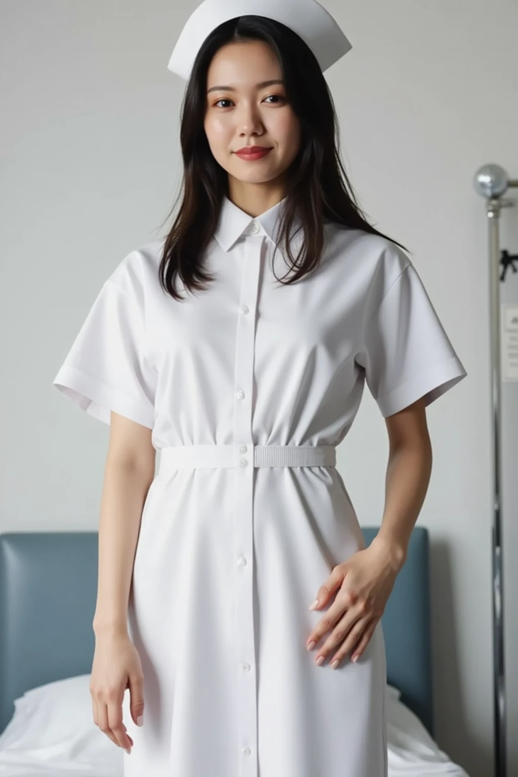 Korean woman standing with cloth