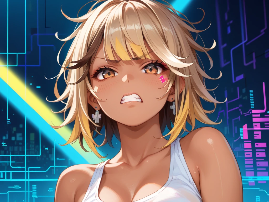 (small breasts:1.2), (perky chest:1.2), (pointed chest:1.2), (Pudding cake magazine cover:1.3),(from above:1.0),(fromside:0.9),masterpiece, 1girl, Amazing Cleavage:1.1, thin waist, optimum,tmasterpiece,hight resolution,best qualtiy,hyper HD,super detailing,awardwinning,16 K，solo,(The upper part of the body),anatomy correct,Beautiful cyberpunk girl，Cowboy Shot,cute face,a blond,Longhaire,Twin-tailed,Braids, Hairline,（scarlet eyes）,long eyelasher,Hanging eye corners,White skin of the,shoot from the side, ((see through camisole:1.1)), ((Sheer nipples:1.0)),Rocket Tits,(Slim body),smile,seductive weak smiling,(with sparkling eyes and a contagious smile),open mouth, Looking at Viewer,
