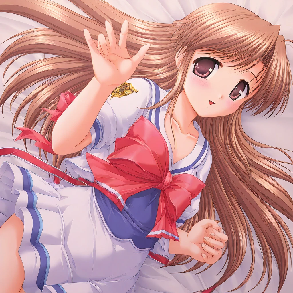 <lora:Shinka_Nibutani:0.8>, best quality, Shinka_Nibutani, 1girl, brown_hair, light brown_eyes, serafuku, red_tie, crop_top_overhang, bridal_veil, hair_ornament,large_breasts, bracelet, long_hair
