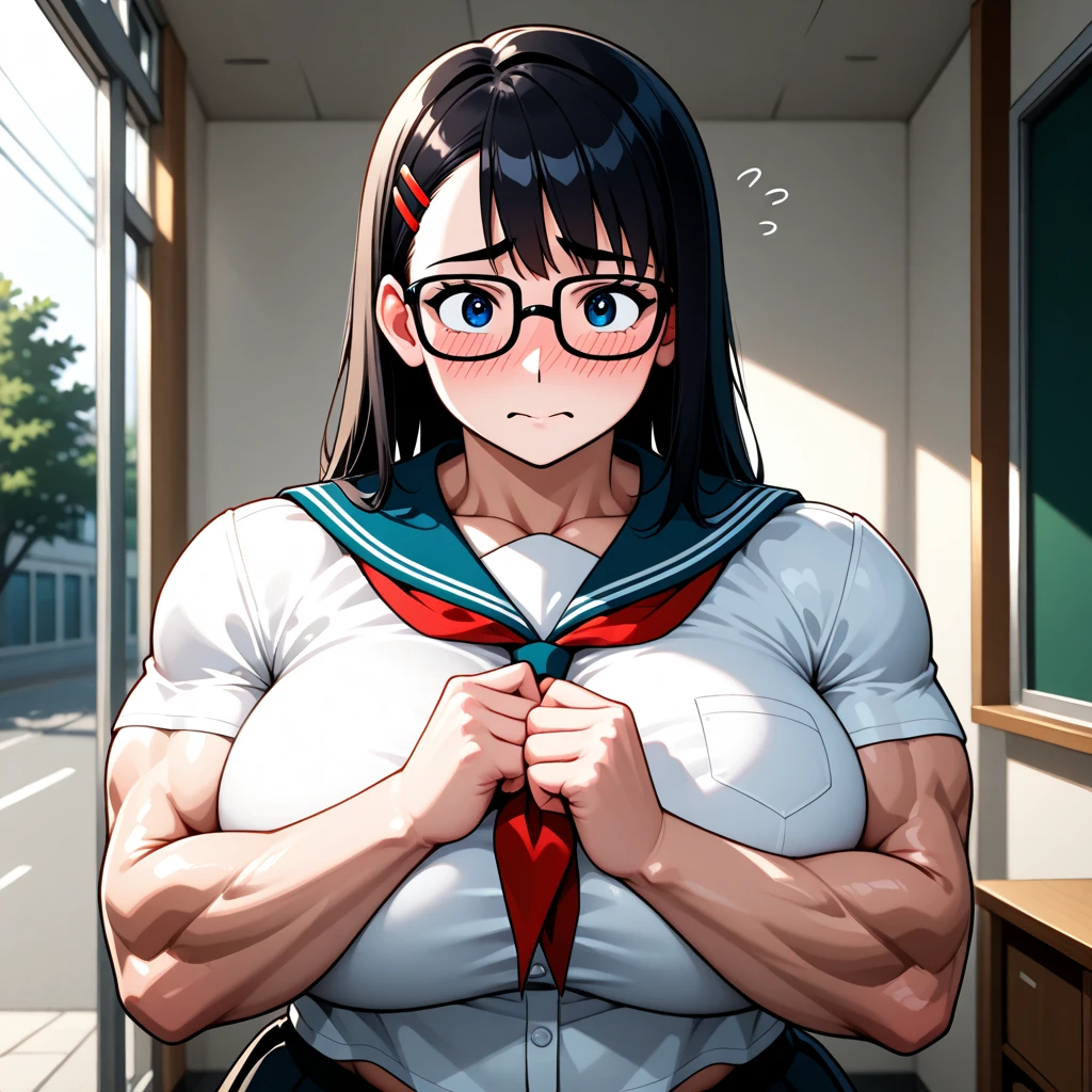 girl muscular thick pale skin black hair ultra detailed eyes huge breasts toned body embarrassed blush very long hair yellow eyes seating chart