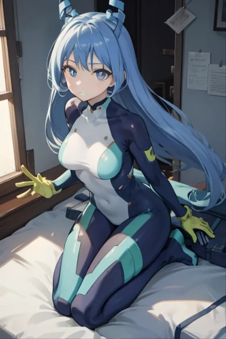 Nejirehadu, Nejire Wave, blue eyes, Blue hair, Long hair,
BREAK blue body suit, body suit, Drill Hair, gloves, green body suit, multicolored body suit, multicolored clothes, yellow gloves,
BREAK looking at viewer, Full body,
BREAK indoors, crass room,
BREAK (masutepiece:1.2), Best Quality, High resolution, Unity 8k壁纸, (Illustration:0.8), (Beautiful detailed eyes:1.6), extra detailed face, perfect writing, extremely details CG, (perfect hand, perfect anatomy),