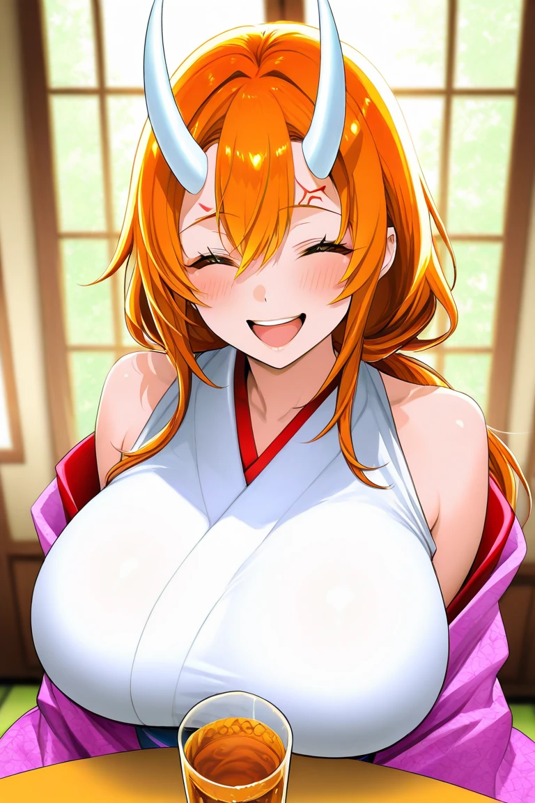 kitsune,1tail,huge breasts,smiling,drinking,drunk,aroused,(best quality:1.2),ultra-detailed,realistic,photorealistic,portraits,vivid colors,warm tone,soft lighting,