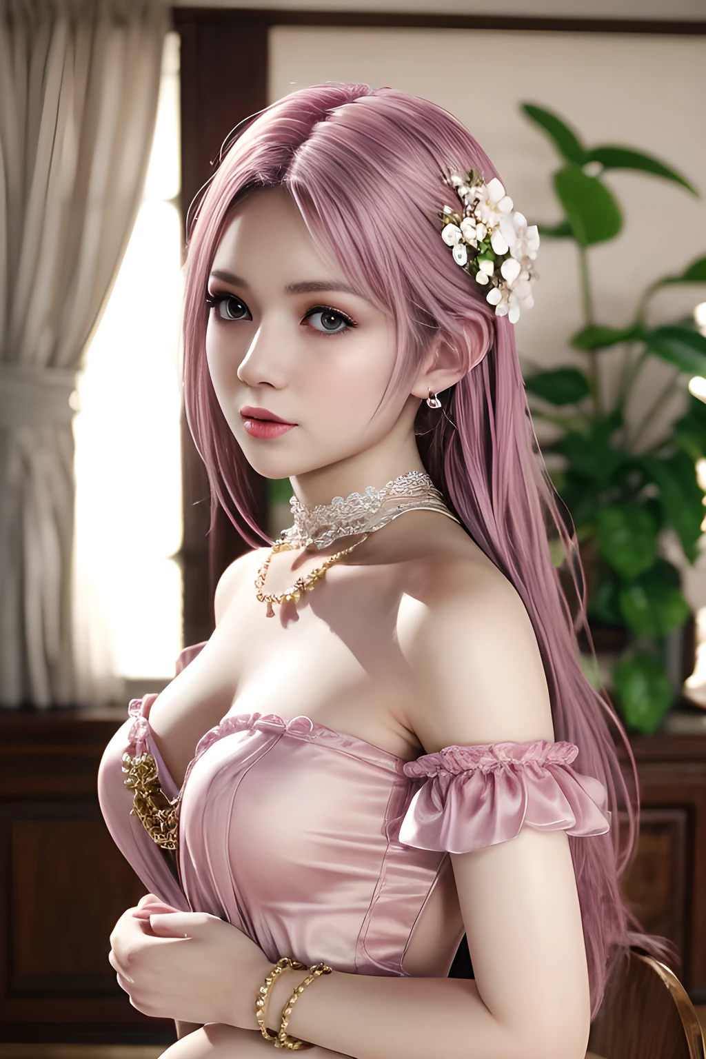 Unparalleled masterpiece, Super realistic 8K , Illustration erfect、Mode culturelle pour les adolescents au Royaume-Uni、Bas de jarretière、Sexy & Colorful、Shockingpink、((une minijupe))、fioritures、Mode paillettes pour femmes、A detailed face、visage parfait、Des yeux parfaits、high details