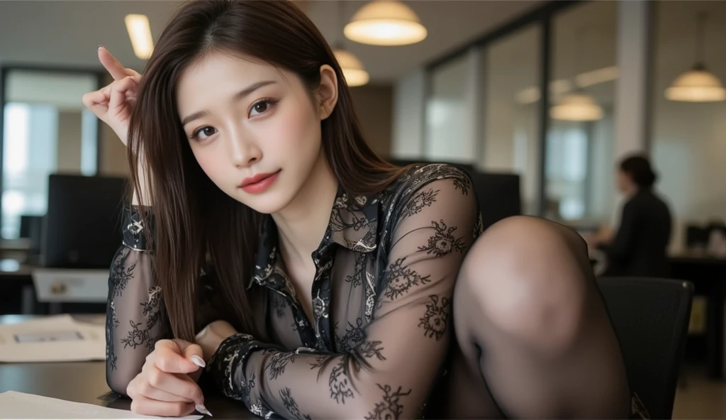 (((masterpiece))),(((High resolution)))、(((8K quality)))、(((Perfect Face)))、(((Beautiful office lady))), ((No sleeve)), tights, skirt, Looking at the camera, ((Top quality eyes)), Detailed face, (Detailed Texture), Looking at the camera, big