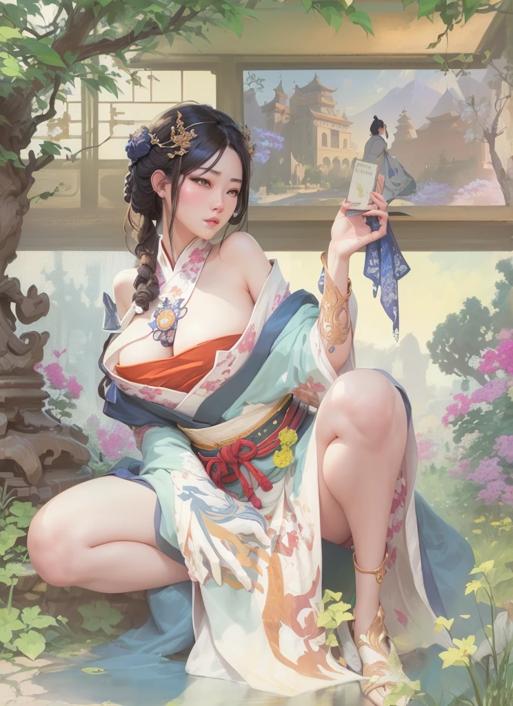 she is completely naked, she have Big boobs and huge ass