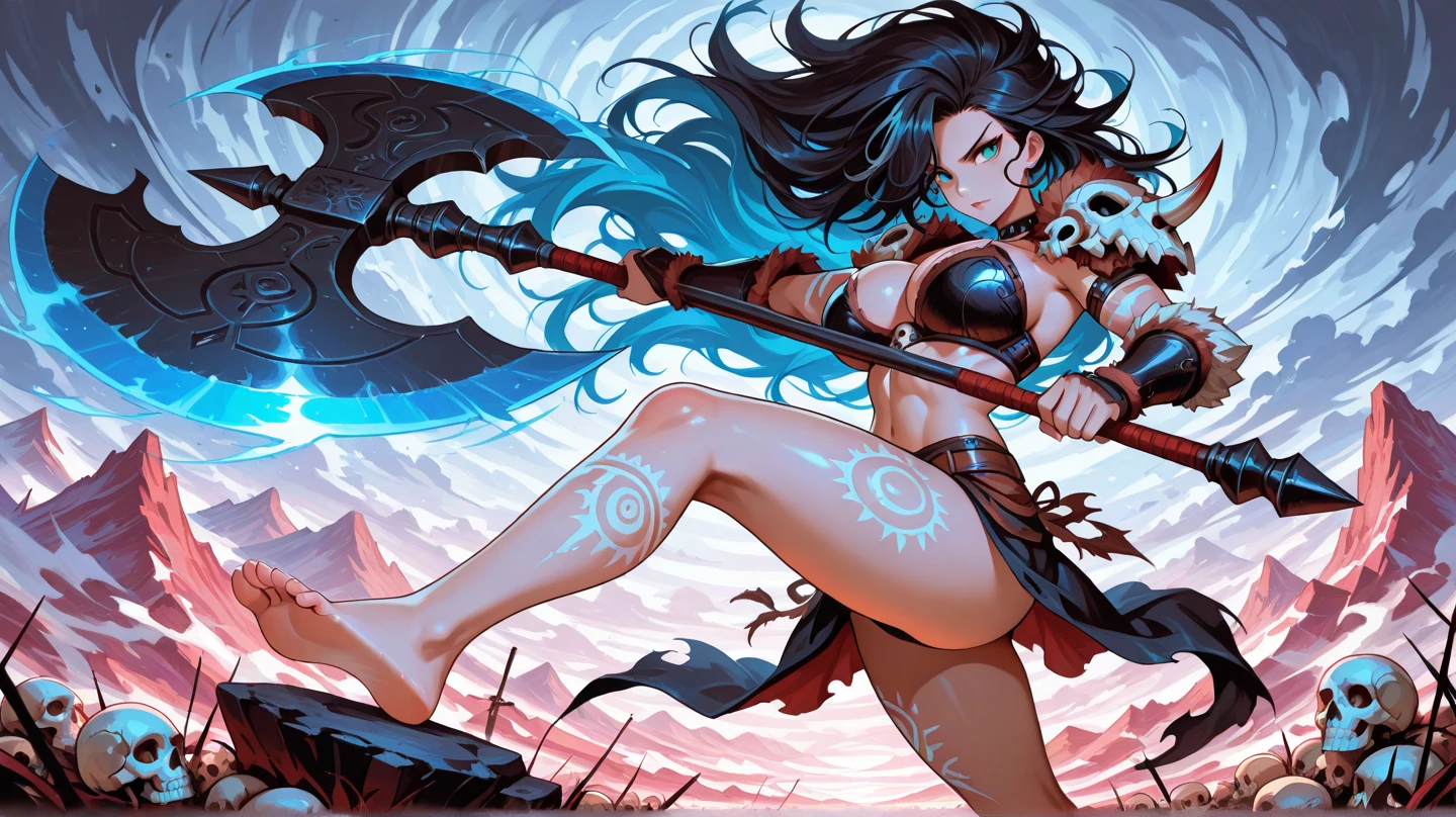 A adventurer woman (yuna, muscular, lean, sweaty, big butt, sexy explorer outfit) is using a machete to clear a path through a dense alien forest, tentacle vines reach from trees, she is carving a trail to an eldritch spire, 3 moons hang in the starry sky each a different color