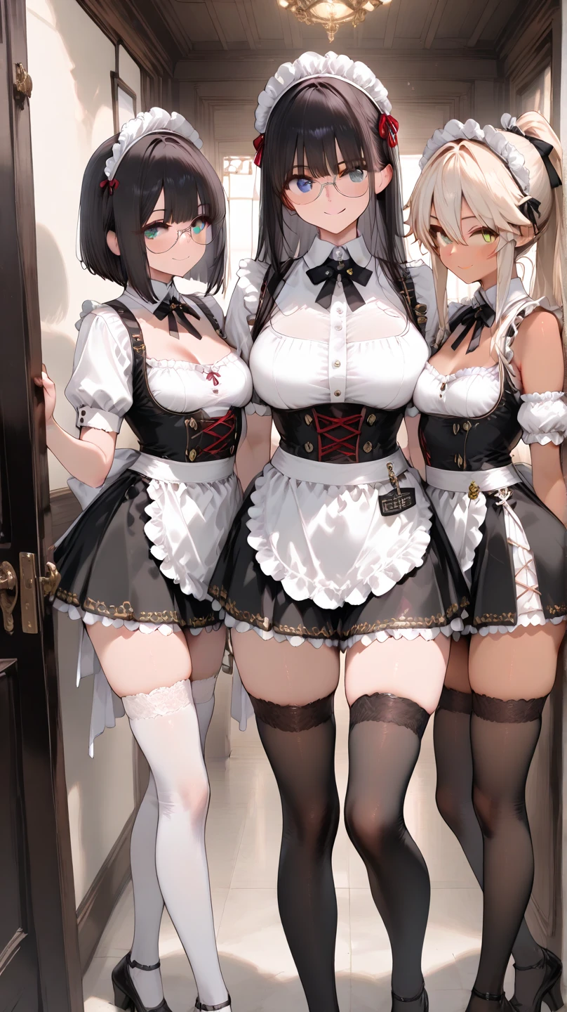 NSFW,(Three Girls:1.5),Long Hair、Hair between the eyes、とてもLong Hair、White Hair、Messy Hair、(Yellow Eyes:1.3),(Maid clothes:1.5),Off the shoulder,cropped,Micro Mini Skirt,belly button,pantyhose,(High-quality lingerie:1.5),Streaks,(Skirt Lift:1.8),(Iron Collar:1.5),(Perfect hands),(Perfect Anatomy),(masterpiece),(highest quality),(Embarrassed:1.5),blush,Mansion,Luxury Room,chandelier,bedroom