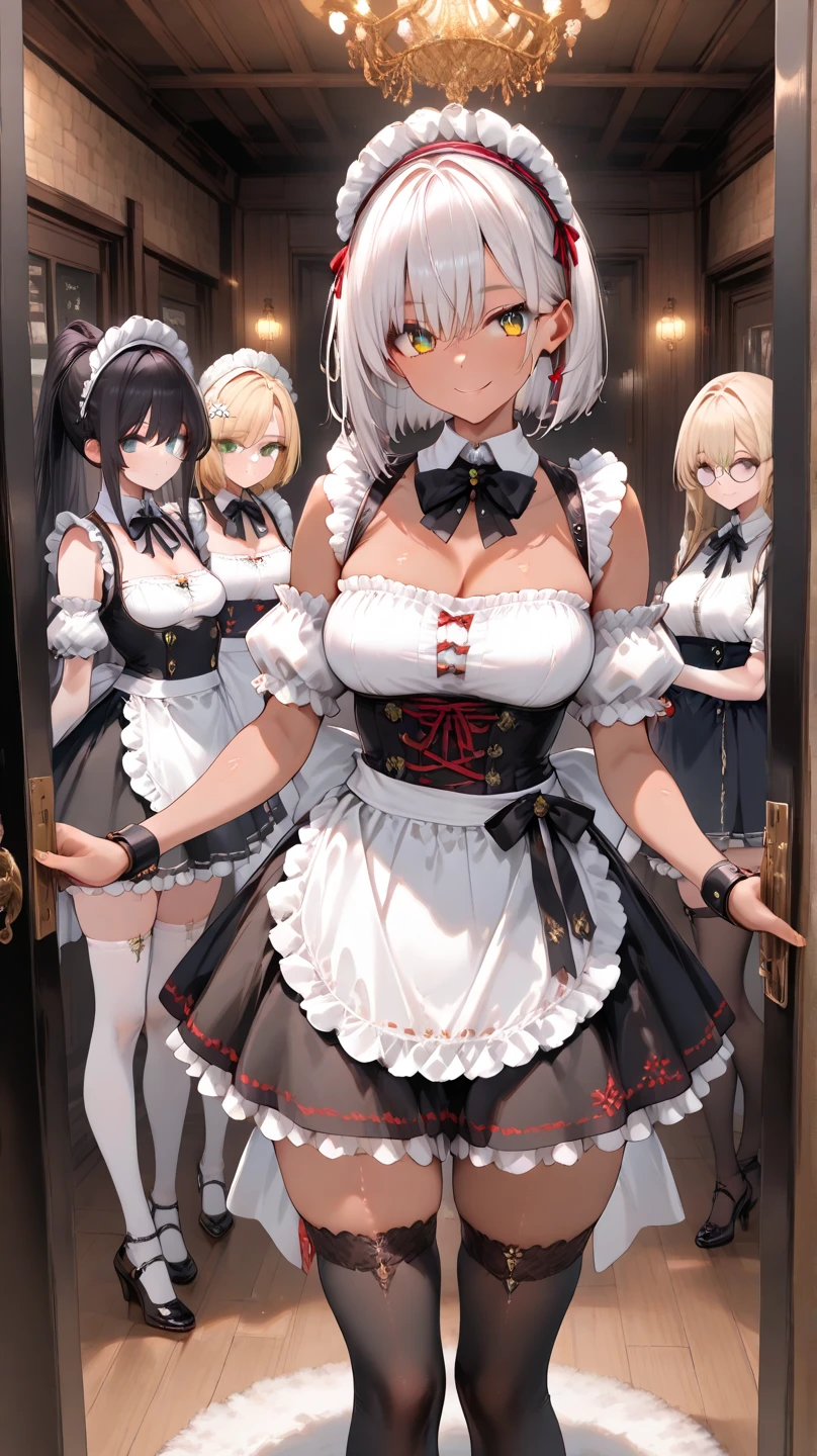 nun,large breasts,(((mature female,adult female))),25 years old,thong,(skirt),2girls,thighhighs,(white bra,white panties), undressing, in room,groin,blush,cleavage,in heat,happy,blonde hair,(((Mother I'd Like to Fuck)))