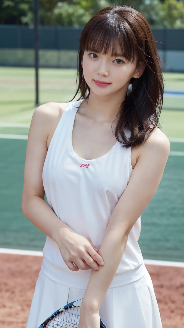 (8ก, best quality:1.2), (Close-up, 1 woman, Look straight.,The face is bright and clear., araffed asian woman in red shirt and black shorts with luggage, Wear a volleyball shirt., red shirt, Open V-chest shirt, red sports clothes, wearing a swimsuit, wear red dress, Wear a two-piece swimsuit., Hot with sunlight, beautiful south korean women, Wear a tight shirt., Gorgeous Korean young woman in red shirt, big breasts, Tight skin, long ponytail.,hair blowing in the wind,The evening sun shone brightly and was surreally beautiful..