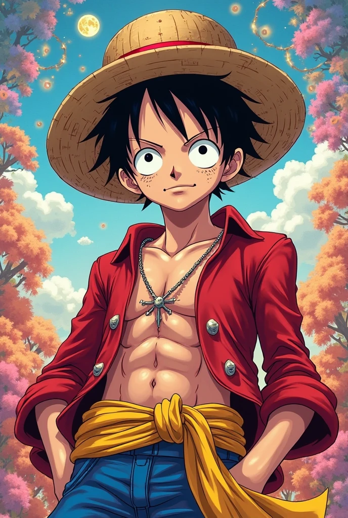 Crie unha foto com o luffy de one piece com o nome kelve script com a dimensao da imagem (1024 × 576 pixels)