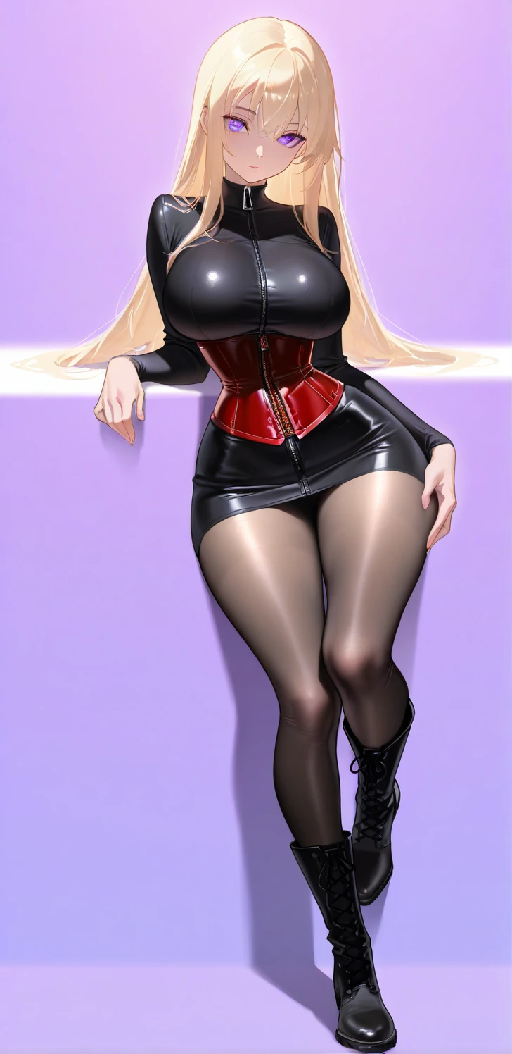 Beautiful nurse, blonde, skirt, sexy, stockings, venom clothes, drooling, blushing, possessed, high heels, standing, devil, out of body