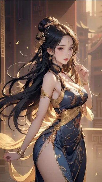 A captivating girl with an intriguing anomaly, gracing the scene with four hands. This masterpiece, rendered in stunning 4K resolution, exhibits every detail of her delicate features and the intricacy of her extra appendages. Her skin, glowing with a flawless complexion, is a sight to behold. Her eyes, bright and full of curiosity, peer out at the audience with a unique allure. The girl dons a flowing dress that catches the wind as she moves, accentuating the grace of her unconventional form. Her hair, a cascade of curls, frames her face and dances around her four hands. Observe as she plays with her hands