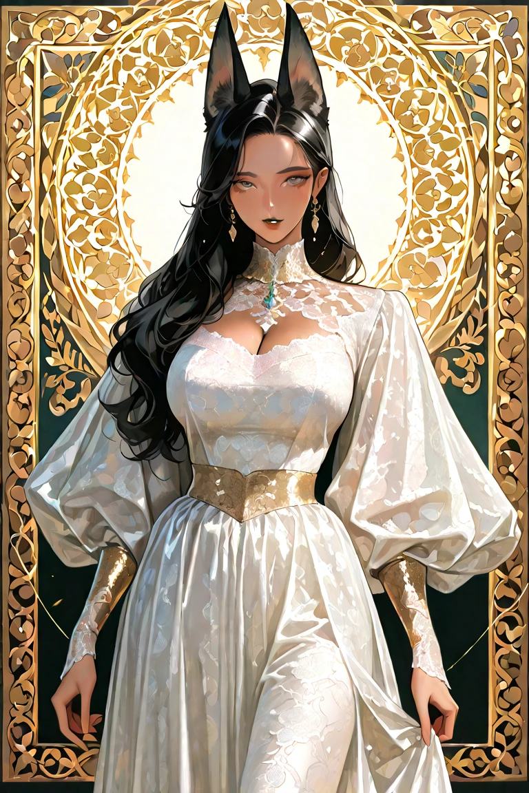 { "prompt": "Empress Xian Li, the Eternal Crescent, a highly detailed illustration in a 4K resolution. She is depicted with fair, flawless skin and long, straight raven-black hair styled in an intricate updo adorned with an elaborate crown made of gold and precious jewels. Her piercing cold gray eyes and deep red lips provide a stark contrast to her pale complexion. Xian Li wears resplendent imperial robes made from the finest silks, in shades of deep red, black, and gold, with intricate embroidery and delicate lace. The robes feature symbols of the crescent moon, dragons, and phoenixes. The background includes elements of the imperial palace, with grand pillars, opulent tapestries, and a majestic throne, emphasizing her divine authority and the grandeur of her reign. She has a serene and emotionless expression, highlighting her royal status and ethereal beauty.", "size": "1024x1792" }