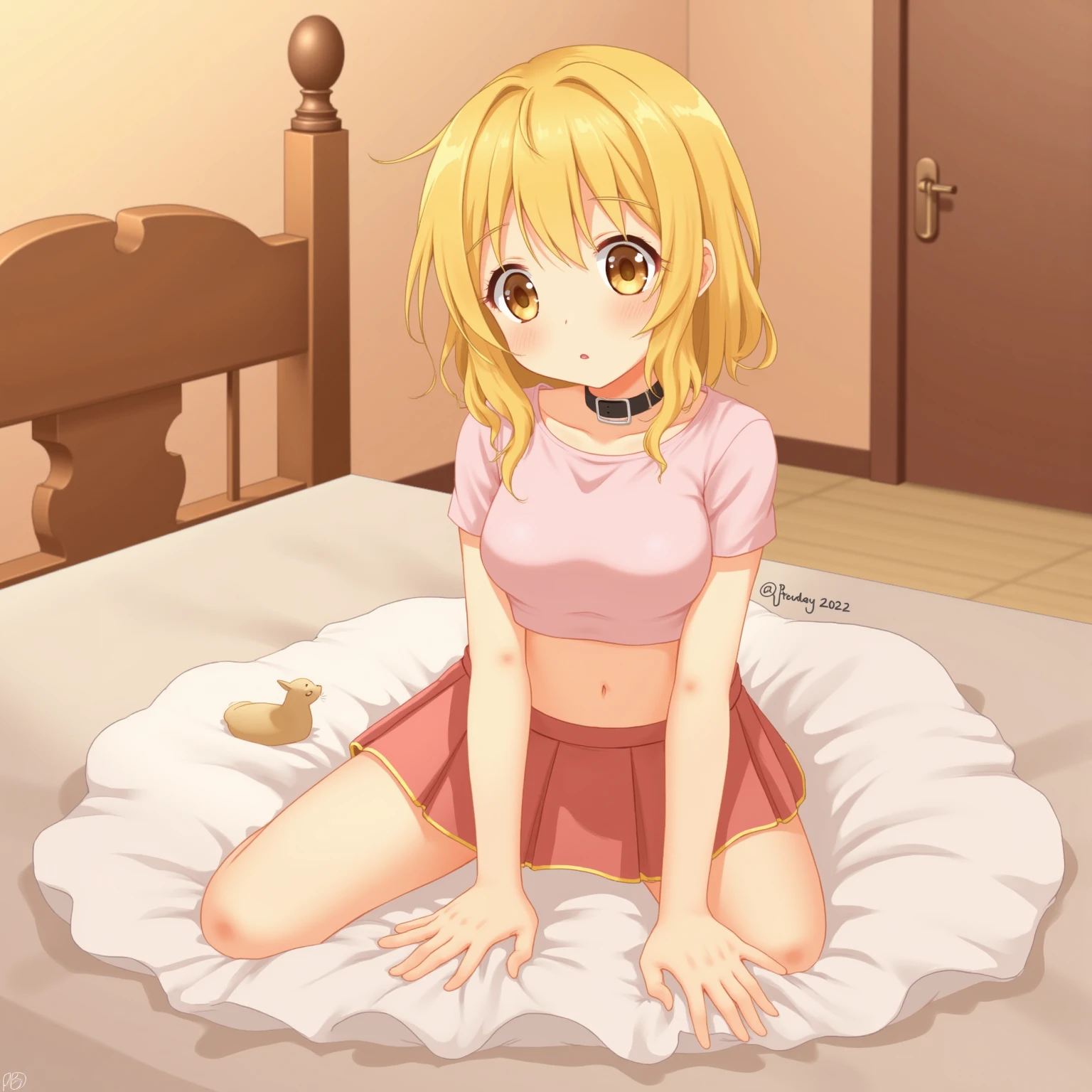 Anime blonde boy, Butt, how, White socks, cute, Dick Out, The penis is visible.bed.Spread your legs.fullbody.Angle from below