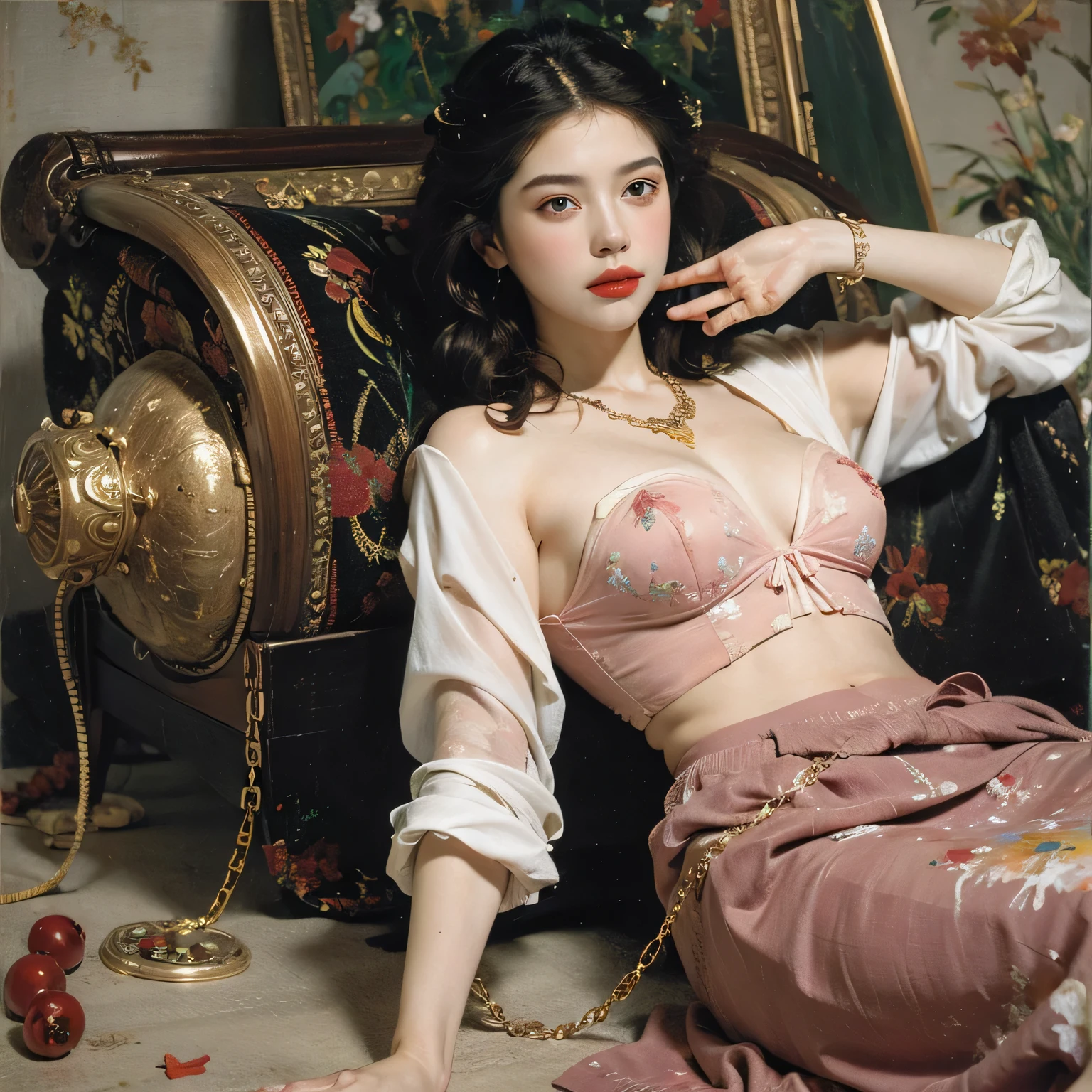 (Highest image quality, realistic depiction),(Body slippery with lotion,sweaty body),artistic all naked art,(Beautiful nude woman imitating the birth of Venus.Beautiful woman dressed as a man,),Colossal tits,((best character depiction,beautiful nude body)),(accessories, nipple piercings, collars, handcuffs, shackles)