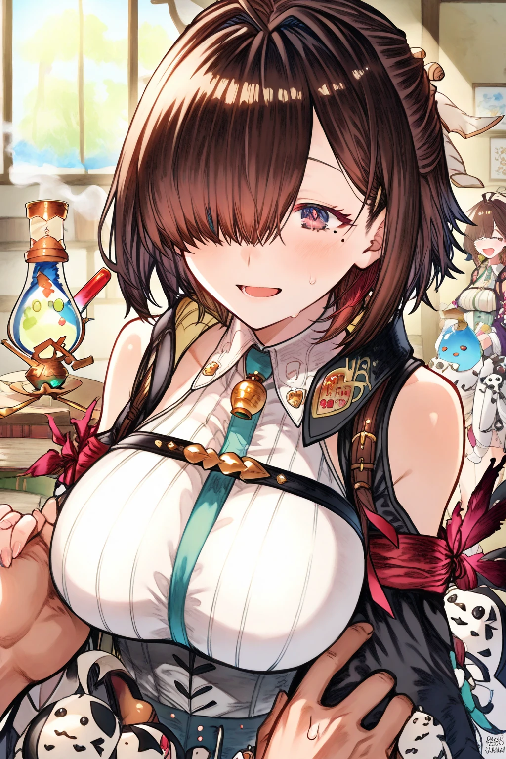 top-quality、extremely delicate and beautiful、Soio、8-year-old little girl、Chiquita、japanes、elementary student、A dark-haired、(white  leotard)、dress room、Tiara on the head、A smile、is standing