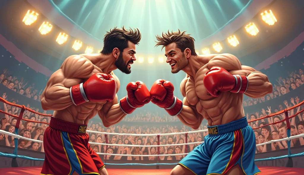 sexy mature daddy,stephen amell ,dark blond hair, stubble,beard and sexy moustache ,muscular , best quality, masterpiece, ultra high resolution, Detailed background illustration, single, muscles, Volumetric lighting, depth of field, beard, flow,wearing a boxing short , shirtless showing hard nipples , huge bulge, boxing gloves ,, martial artist, flow sweat, short dark blond hair, perfect eyes, barefoot, Boxing pose in the ring