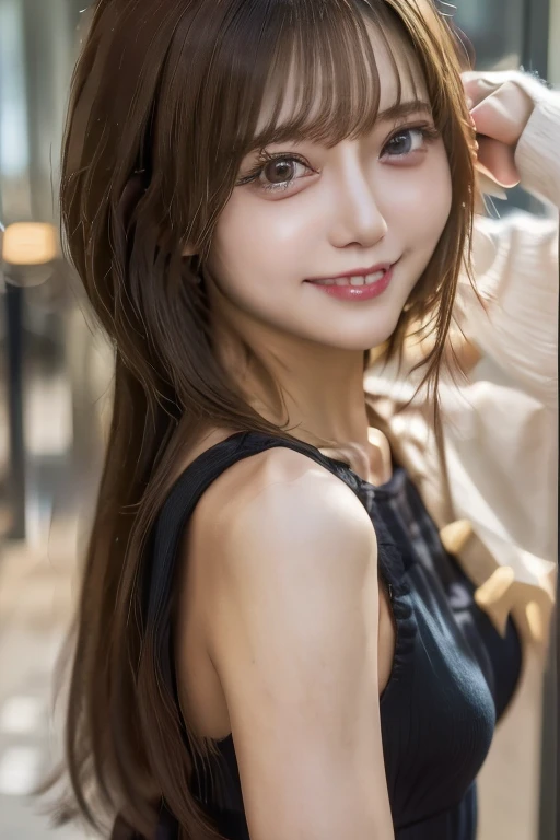 NSFW image、((night、real light、highest quality、8K image、masterpiece:1.3))、非常にdetailed eyes、highly detailed face、Highly detailed skin texture、(Beautiful girl with normal body type:1.4)、(beautiful brown hair:1)、Swimmers、Competitive swimsuit、sexy、constricted waist、thin thighs、look at the viewer、blush cheeks、super detailed face、detailed eyes、Happiness、A big smile、