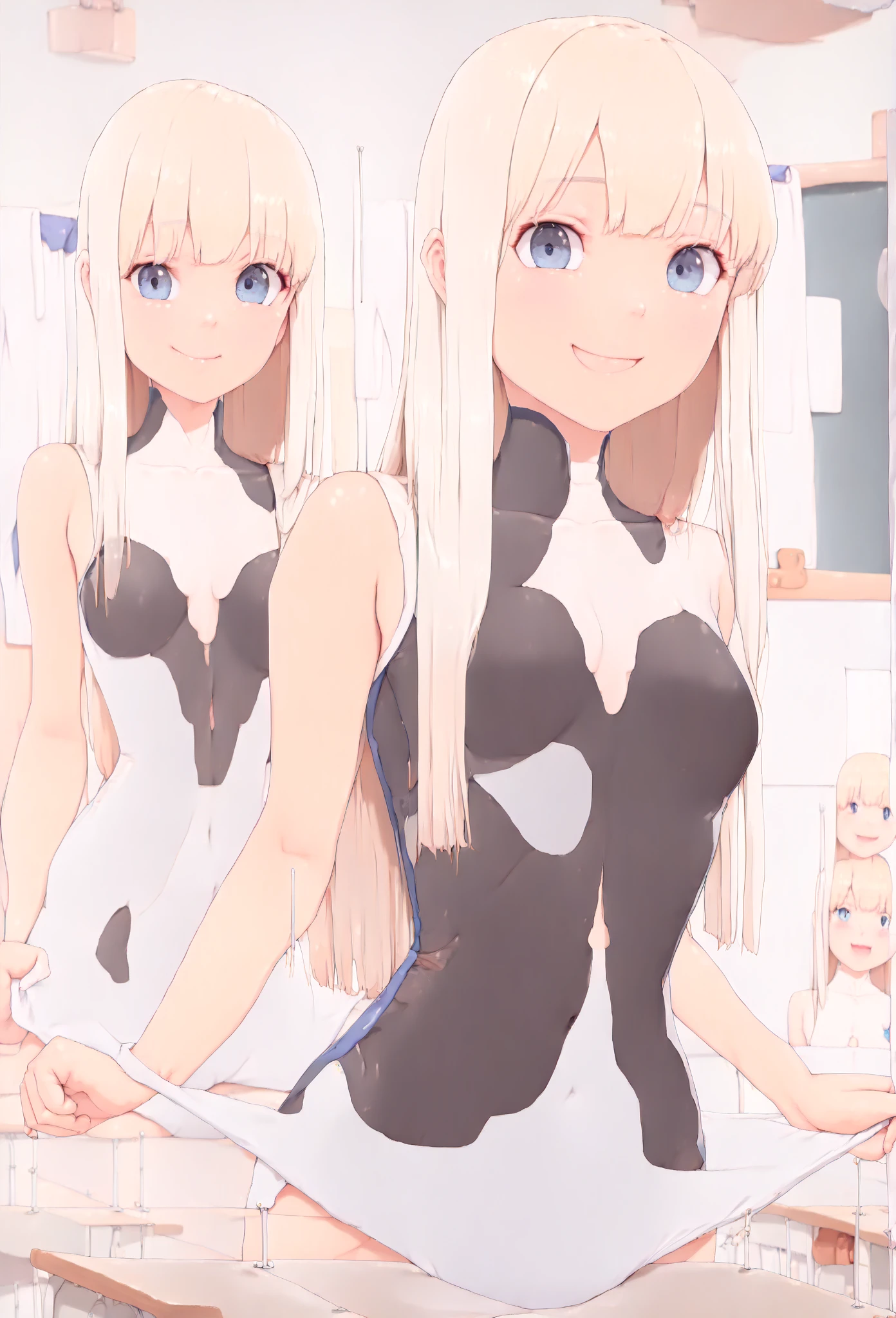 Silver Hair、ponytail、cute、Brown skin、naked、Open pussy、Leg spread、Tied up with rope、20-year-old、Sticking out tongue、I feel、Cheeky look、Wolf ears、tail、Toilet cubicle、Semen dripping from pussy、The girl has a tail growing out、Wolf's Tail