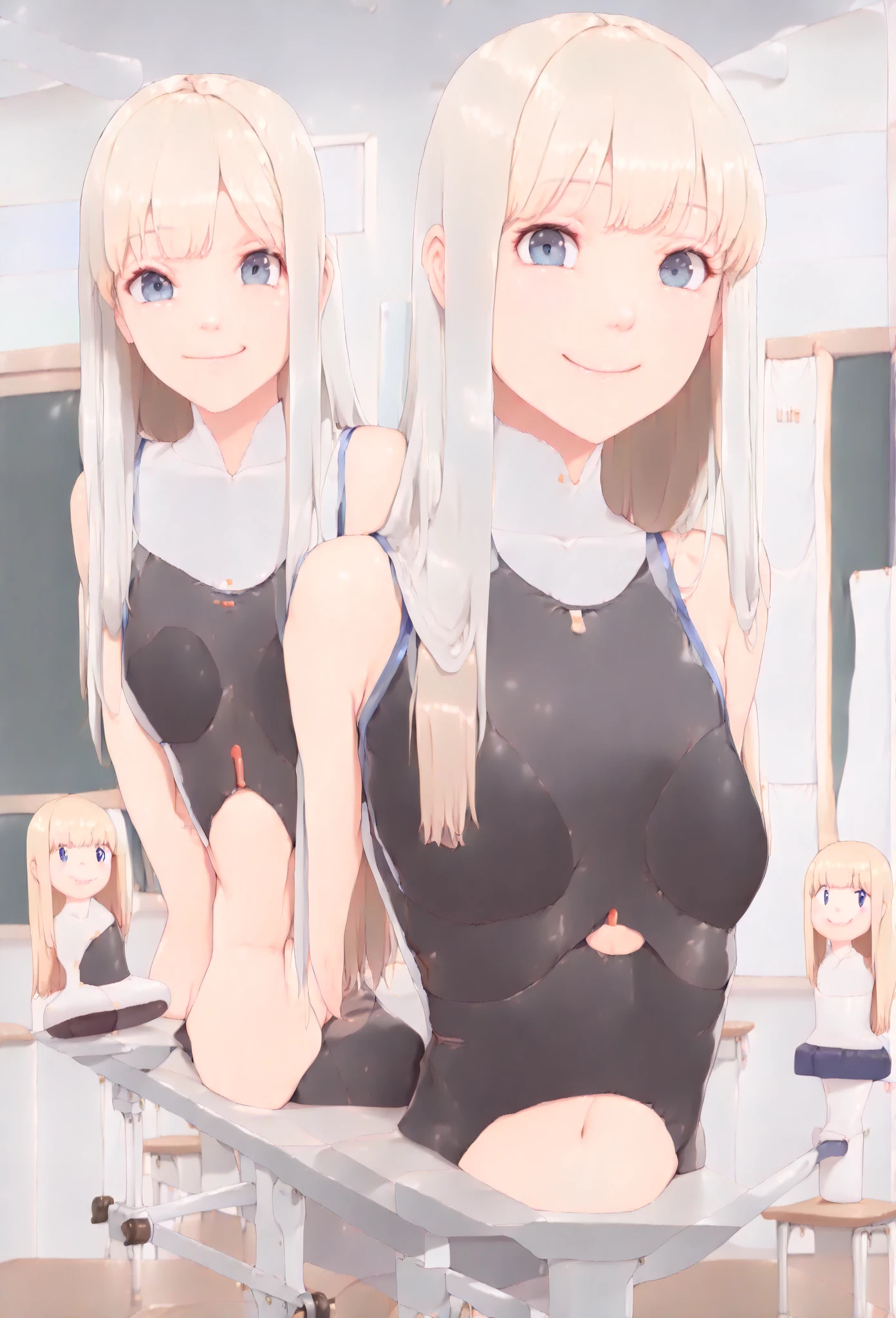 beautiful illustration、top-quality、Cute girlbedroom,A pink-haired、length hair、shortsleeves, on the bed, lovely thighs, Ami,Pink hair, Pink eyes, white mini skirt, white thighhigh boots,happy, excited expression,solo1 girl, alone