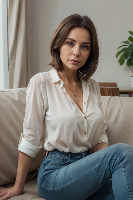 full body photo of a middle aged german woman playing with paint, sitting at a table at home. wearing fashionable jeans and trvealing top. fifty years old, cute face, slim and thin body, bokeh background, (highly detailed skin:1.0), (masterpiece:1.2) (photorealistic:1.2) (bokeh) (best quality) (intricate details) (8k) (HDR) (analog film) (canon d5) (cinematic lighting) (sharp focus),