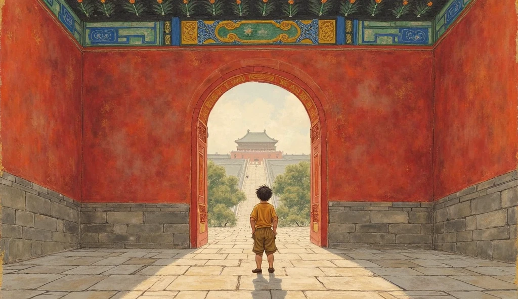A boy is standing in front of the Great Wall of China and if my God wants