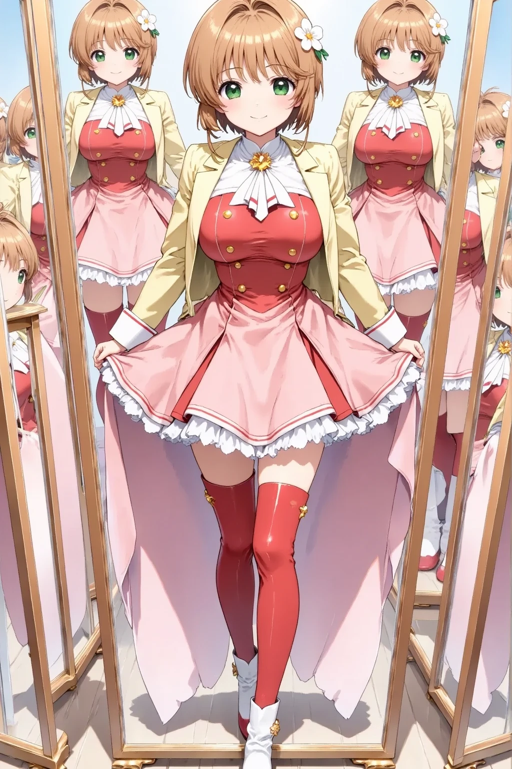 ((masterpiece))((Highest quality))girl、blush、Flat Chest、Are thin、Blonde Hair、blush、Are standing、Whole body image、Eye level on face、、No background、Hair is two colors、Twin tails、Red Eyes、Two-tone red and yellow hair、Completely naked、Greeting with pussy、Spread your pussy、Even your feet are visible、Enters the whole body