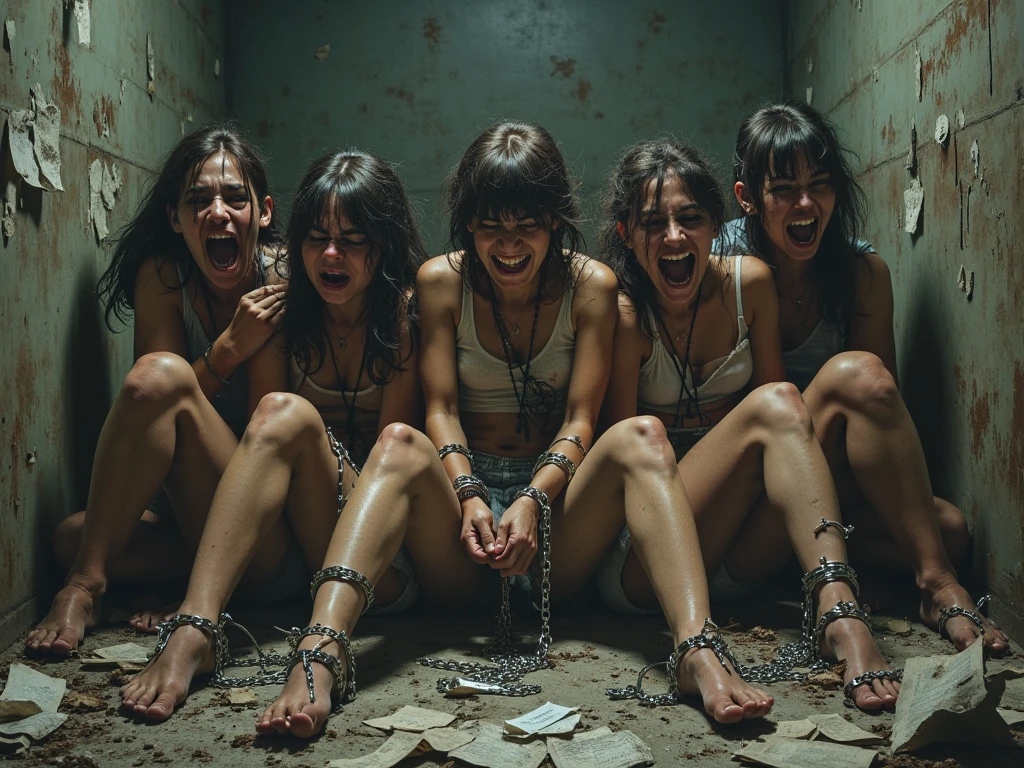 Macabre orgy, shitting and peeing on face, grotesque, creepy chicks