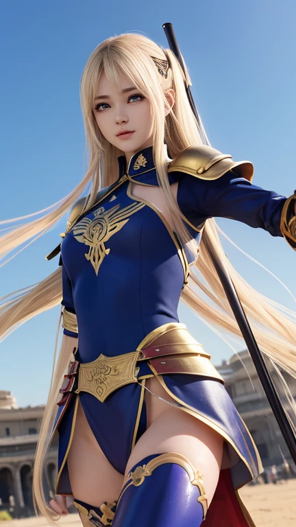 white woman with two braids and blue eyes, Olhando para o oceano, Mulher bonita e estilo viking, blonde braids and blue eyes, Two Long Braids, cabelos castanhos claros, olhos azuis, Olhos do Azure, Olhos azuis lindos, olhos azuis impressionantes, Norse goddess, crossed arms, fundo universo, Universo de fundo, crossed arms, roupa futurista azul escuro cobrindo todo o corpo, roupa futurista azul escuro,
