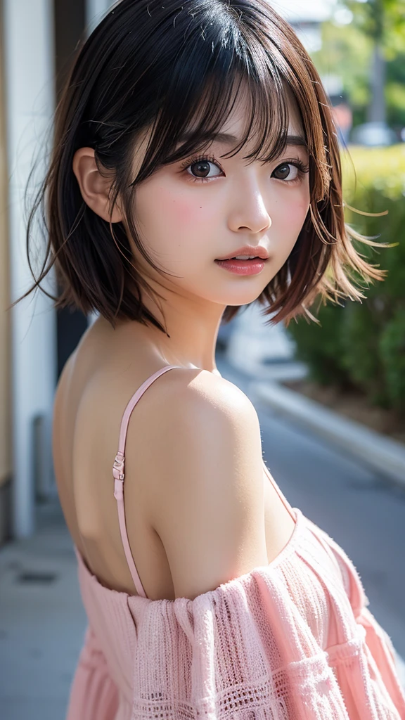 ((Highest quality, 8K, masterpiece :1.3)), Cute Japanese Gravure Model, One girl, Slim body、Fashion model body type、 :1.1, Dark brown hair, Bobcut, (Very small breasts, Micro Bikini), Sexy pose, Highly detailed face, Highly detailed lips, Fine grain, double eyelid