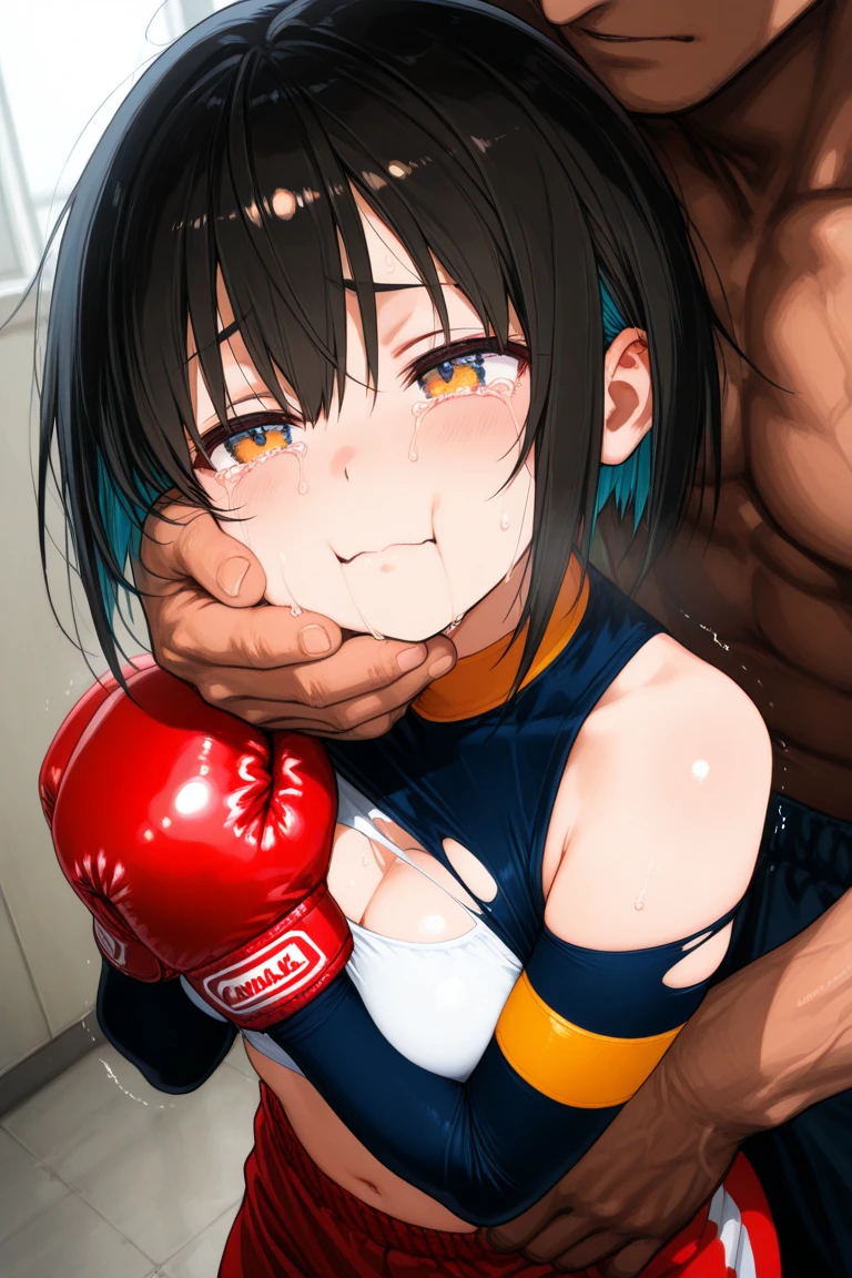 (((masterpiece))),(((best quality))),(ultra-detailed,high resolution:1.2),(illustration),((an extremely delicate and beautiful)),(detailed background), ((((hug from behind)))), sex from behind, standing sex, ((((motion lines)))), vulgarity, (((wrestling ring)))), ((1shota boy)and(1petit girl)), (hetero), (1shota boy,short stature:1.4), ((((shota boy is 7 years old)))), ((((shota boy is 100cm)))), small penis, undercut, (((he has hair)))), he looks smug,((((1petit girl,short stature)))), girl is 10 years old, (slender body:1.4), (long hair,two side up),aqua hair, aqua eyes, midium breasts,pale skin,shiny skin, ((((flat chest)))), covered navel, collarbone, pale skin,shiny skin, ((She wears aqua competition swimsuit)), (ahegao,rolling eyes:1.4), (trembling), (cum on clothes:1.4),cum on body,excessive cum,cum facial,bukkake,cum on hair,cum in pussy, clothing aside, clothed, text,