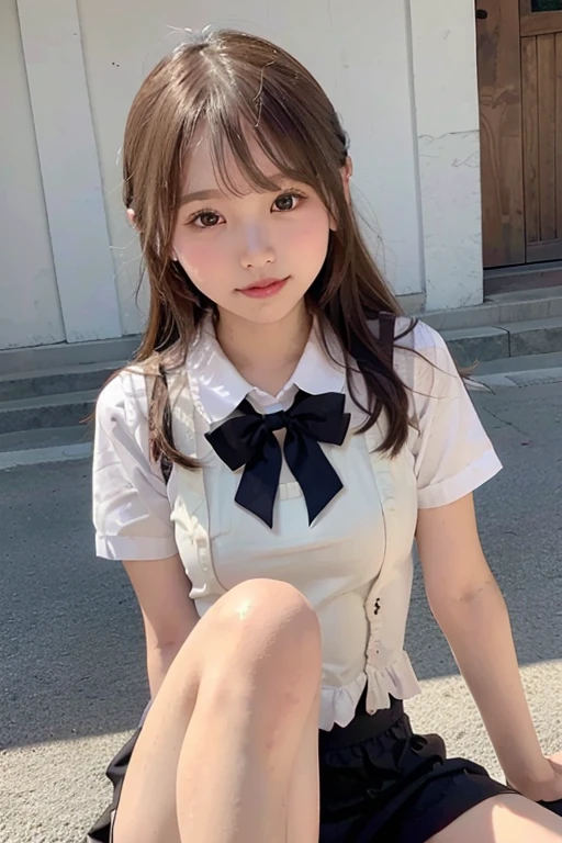 Checked chest ribbon、Sailor suit、Light brown hair、{Medium-long hair}、、1 girl, Realistic Young Gravure Idol, Young Sensual Gravure Idol, Young and cute gravure idol, Japanese Model, Nara Yoshitomo, Young Gravure Idol, Real fleshy gravure idol, A sophisticated gravure idol,  Japanese Goddess, Beautiful Asian Girl, 8K,