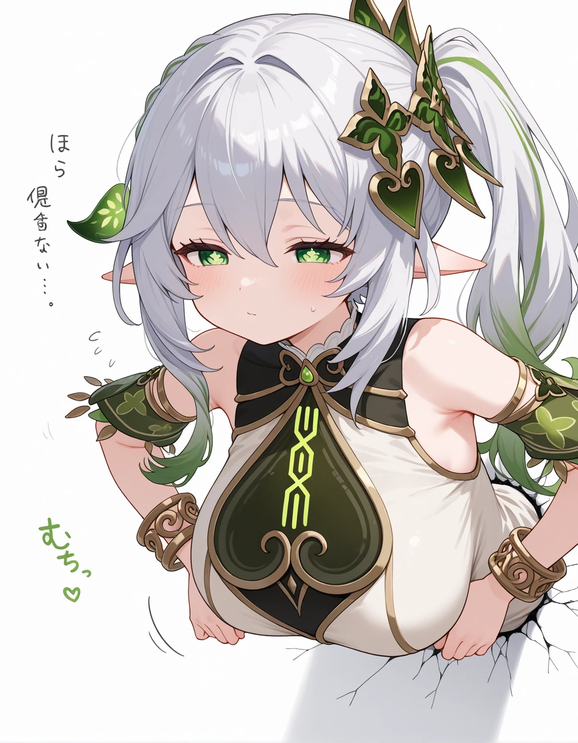 masterpiece, highest quality, Soft lighting, Confused, Looking at the audience, alone, smile, Leather gloves, Knee socks, White boots, Big Breasts, whole body,,(Browsing Caution),(((nude))),(Take off),(Spread your legs,She spreads her organs to show her uterus),(Big Breasts: 1.2), (Pussy juice: 1.3),(Big Breasts: 1.2), (saliva: 1.4), Sweat, (Steam coming out of the mouth: 1.2), (Pussy juice: 1.3),  Nahida Genshin Impact | Character Lora 1283,((low length:1.5)),((Chibi:1.5)),(((Young Girl:1.5))),((default character:1.5)),((biceps:1.5)),((Mini Characters)),(Ari'se standing:1.7),