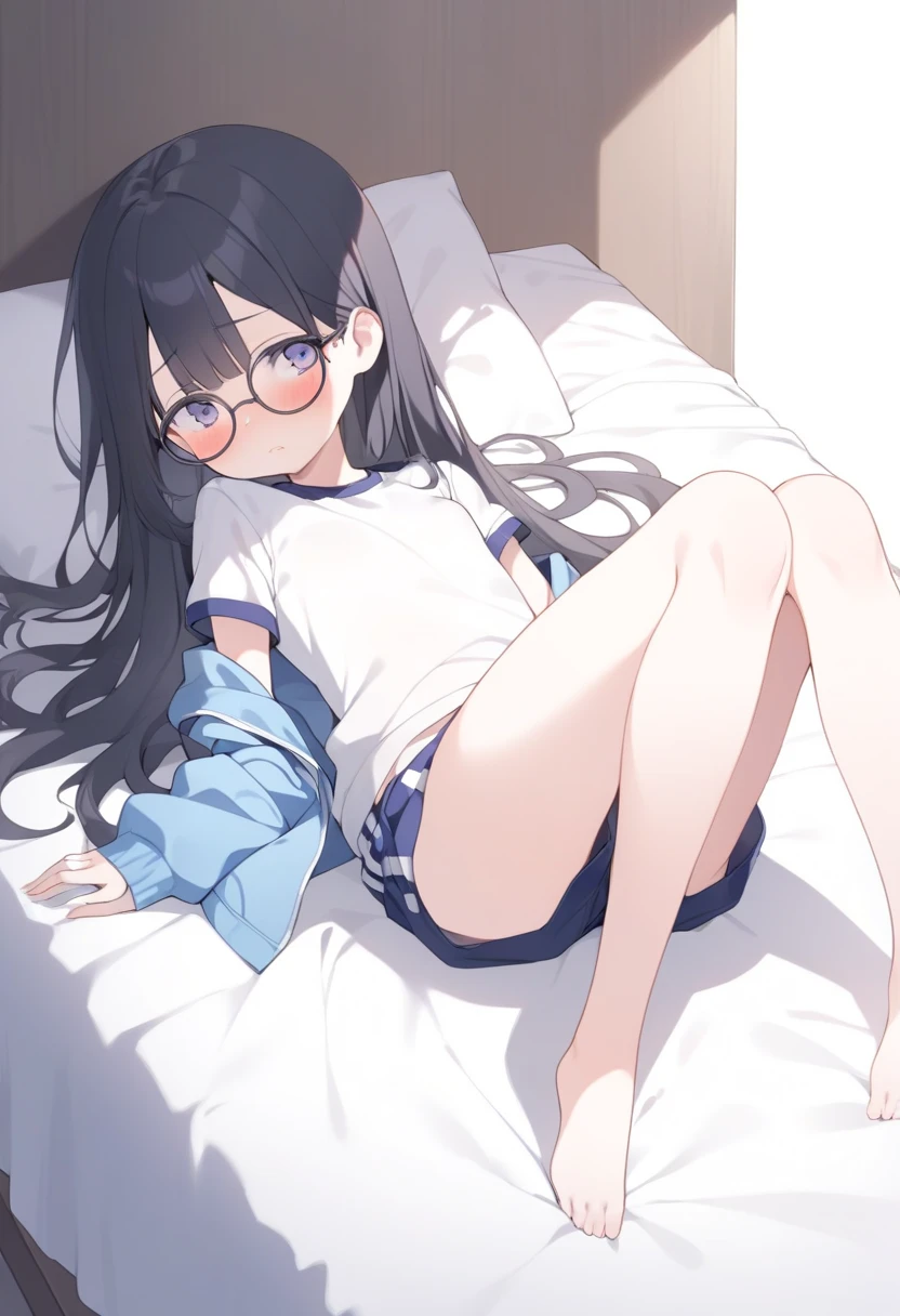 hifumitakimoto, takimoto hifumi, long hair, blush, bangs, blue eyes, ponytail, purple hair, hair bow, bow, BREAK shirt, long sleeves, cleavage, collarbone, white shirt, collared shirt, mole, dress shirt, mole on breast, naked shirt, BREAK looking at viewer, BREAK outdoors, city, BREAK (masterpiece:1.2), best quality, high resolution, unity 8k wallpaper, (illustration:0.8), (beautiful detailed eyes:1.6), extremely detailed face, perfect lighting, extremely detailed CG, (perfect hands, perfect anatomy),(white panties:1.5), (short, tiny, little:1.2), (spread legs, open legs, knee up:1.3), groin, perineum, leaning back, body tilt, shy, blush, embarrassed, arms behind back, cowboy shot, dutch angle,