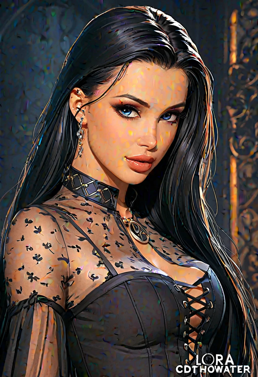 a bored 1920s hooker waiting for work, jet black hair, beautiful detailed eyes, piercing sapphire blue eyes, beautiful detailed lips, extremely detailed eyes and face, long eyelashes, elegant vintage dress, sheer dress, cigarette in hand, sitting on a chair, dim moody lighting, cinematic composition, dramatic chiaroscuro lighting, warm muted color palette, painterly style, masterpiece, high quality, photorealistic, ultra-detailed,