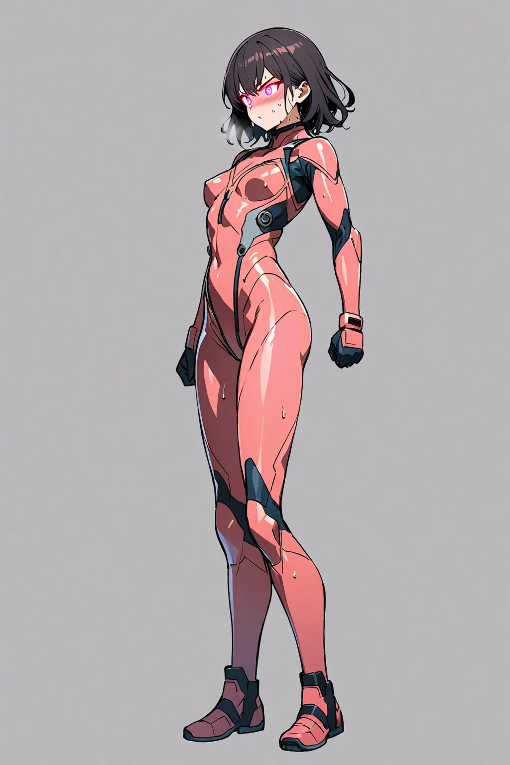 (masterpiece, plain background:1.2, far shot view from below angle,1chica 1solo) standing full body, mature woman, Eyes, black fur, black bikini, pronounced abs, chain collar, stomach tattoo (red tattoo)