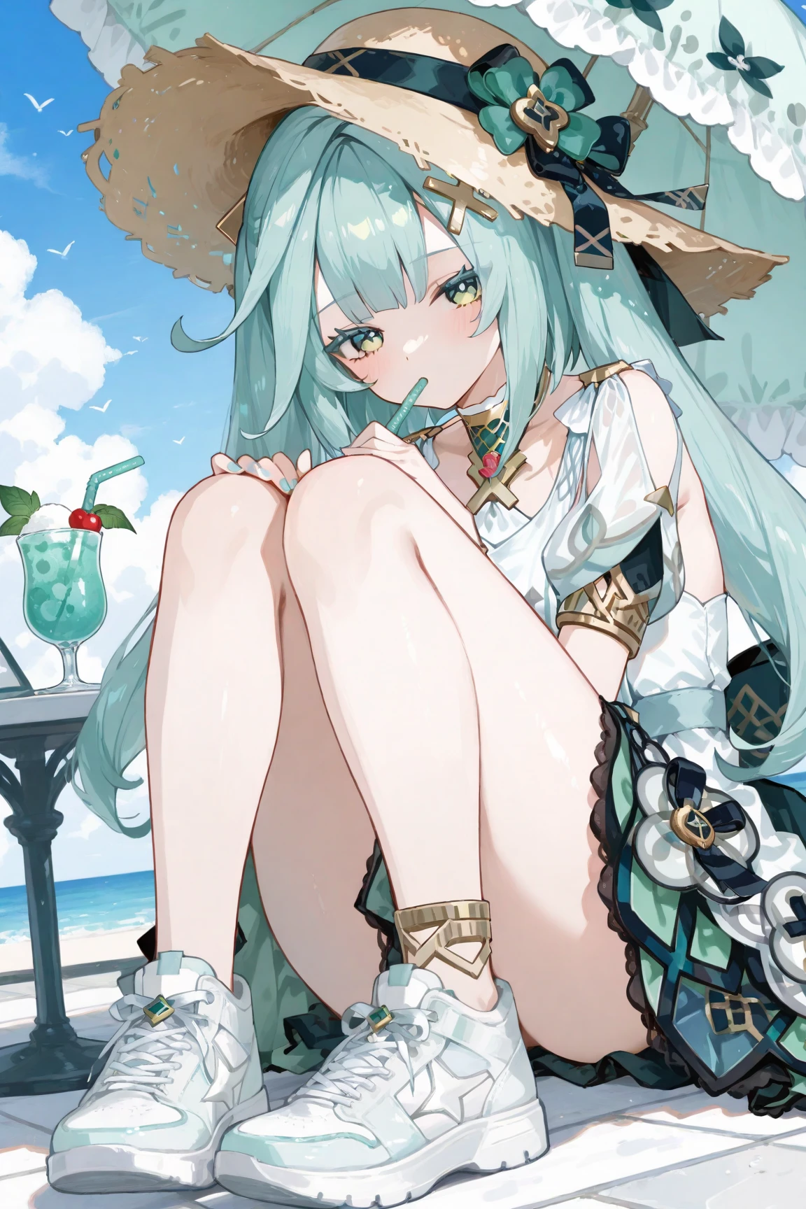 bathrobe,anklet,leg up,hairband,areola_slip,masterpiece, best quality, kawaii, ahoge, beautiful detailed eyes, aqua eyes, eyeball, cat_ears, :p, naughty_face, medium breasts, bare legs, no legwear, wristband, hair scrunchie, looking back, loli, student, tail