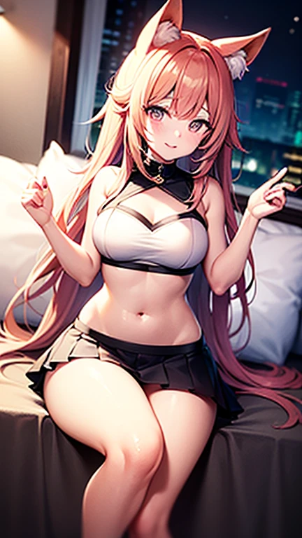 (Night:1.7), Cyberpunk_CityView, Before Window,in front of a wall with a clock,
sitting at attention,sitting on couch,
white shirt,yellow skirt,collarbone, cleavage, puffy_short_sleeves,thighhighs, White legwear, no_bra,
mika jougasaki, hair bow, long hair, pink hair, (yellow eyes:1.5),
1 girl, 20yo,young female,Beautiful Finger,Beautiful long legs,Beautiful body,Beautiful Nose,Beautiful character design, perfect eyes, perfect face,
looking at viewer, (innocent_big_eyes:1.0),(expressionless:1.3),
NSFW,official art,extremely detailed CG unity 8k wallpaper, perfect lighting,Colorful, Bright_Front_face_Lighting,
(masterpiece:1.0),(best_quality:1.0), ultra high res,4K,ultra-detailed,
photography, 8K, HDR, highres, absurdres:1.2, Kodak portra 400, film grain, blurry background, bokeh:1.2, lens flare, (vibrant_color:1.2)
(Beautiful,medium_Breasts:1.4), (beautiful_face:1.5),(narrow_waist),(perfect hands, perfect anatomy),