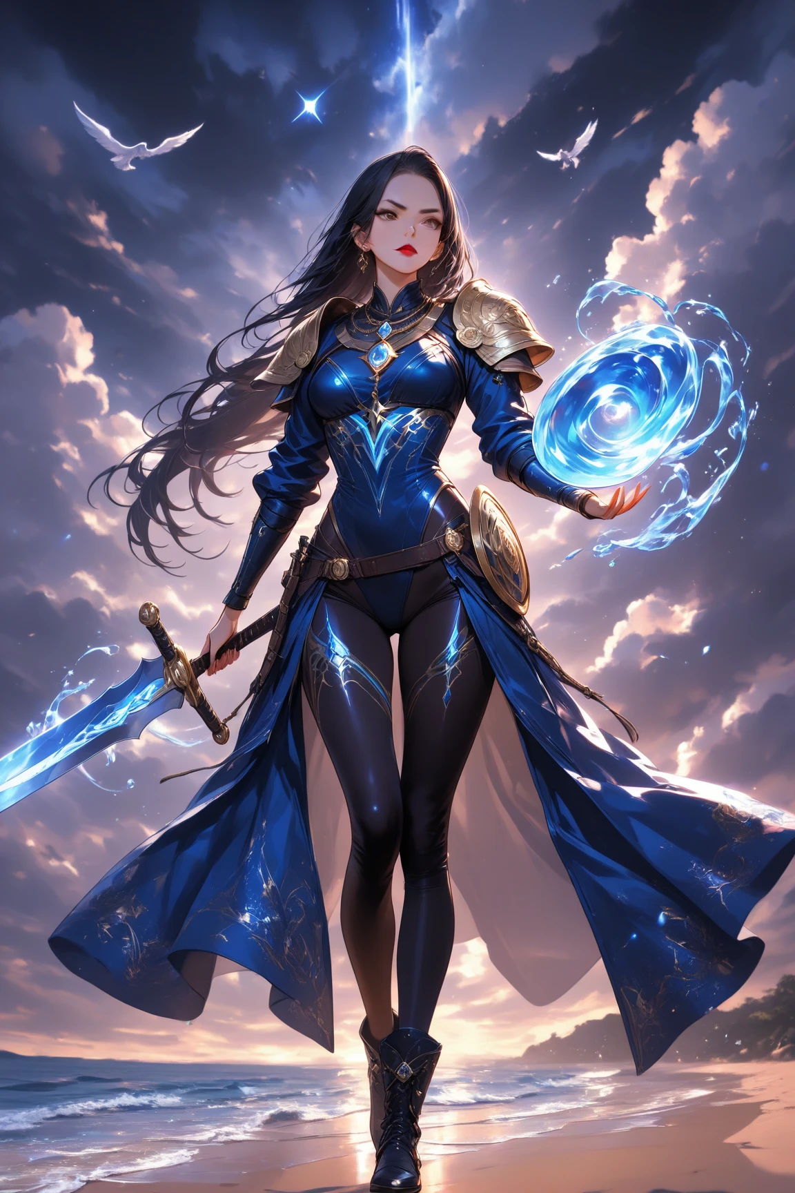 female mage invoking with clear background